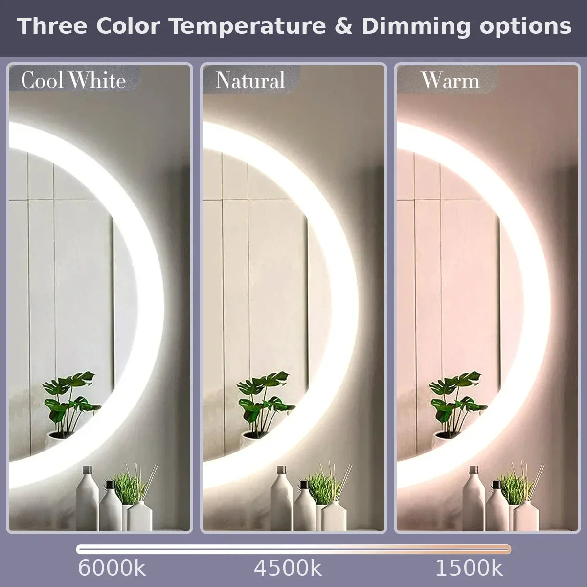 32" Round LED Bathroom Mirror with Integrated Ribbon Illumination - Premium Grey Edge Mirror with Frosted Lighting Technology, Complete Back Panel Support & Virtually Glowing Effect-Migration_Mirrors-DECOROLALA
