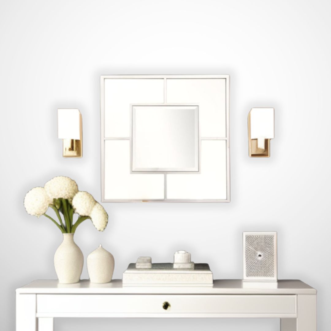 32" Silver Square Metal Framed Accent Mirror-Mirrors-DECOROLALA