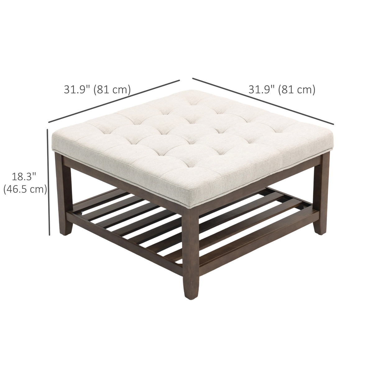 32" Square Ottoman Coffee Table with Storage - Beige-Home Furnishings > Living Room Furniture > Coffee Tables-DECOROLALA