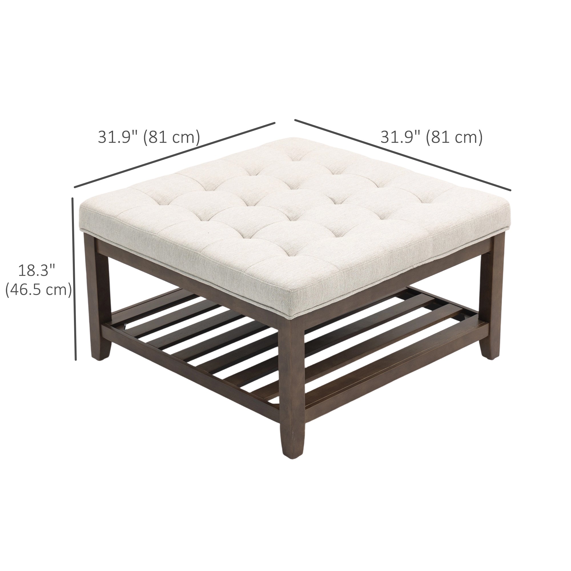 32" Square Ottoman Coffee Table with Storage - Beige-Home Furnishings > Living Room Furniture > Coffee Tables-DECOROLALA