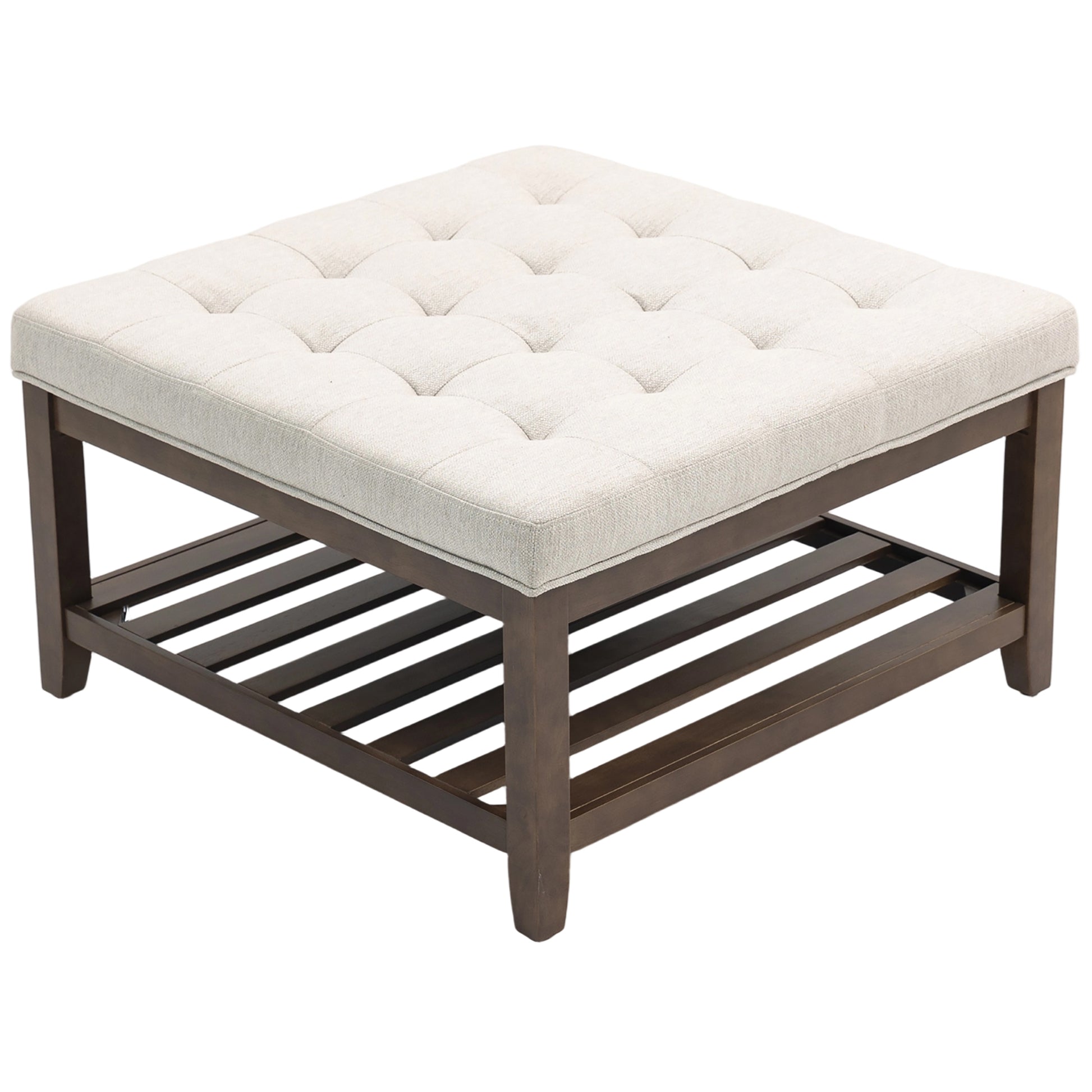 32" Square Ottoman Coffee Table with Storage - Beige-Home Furnishings > Living Room Furniture > Coffee Tables-DECOROLALA