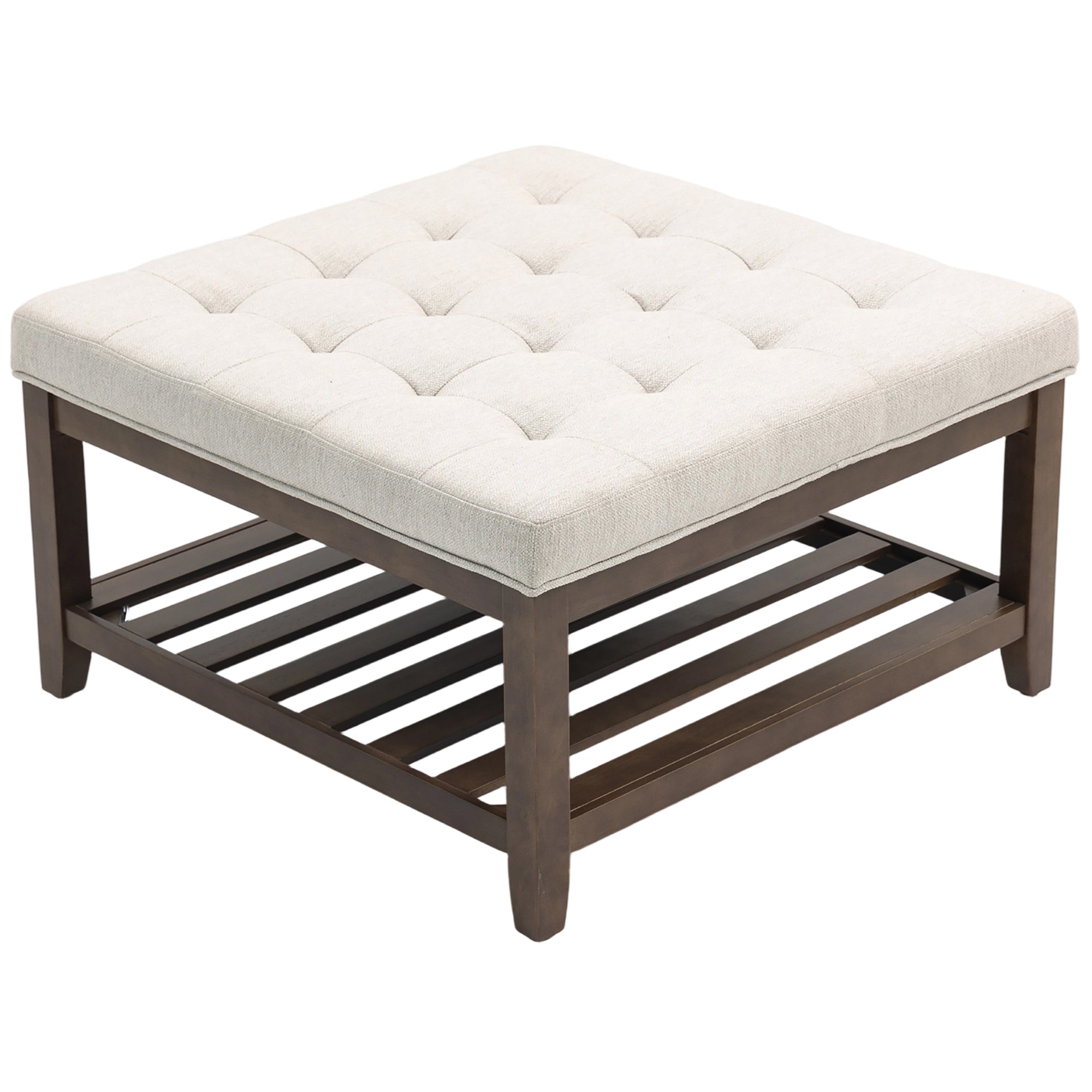 32" Square Ottoman Coffee Table with Storage - Beige-Home Furnishings > Living Room Furniture > Coffee Tables-DECOROLALA