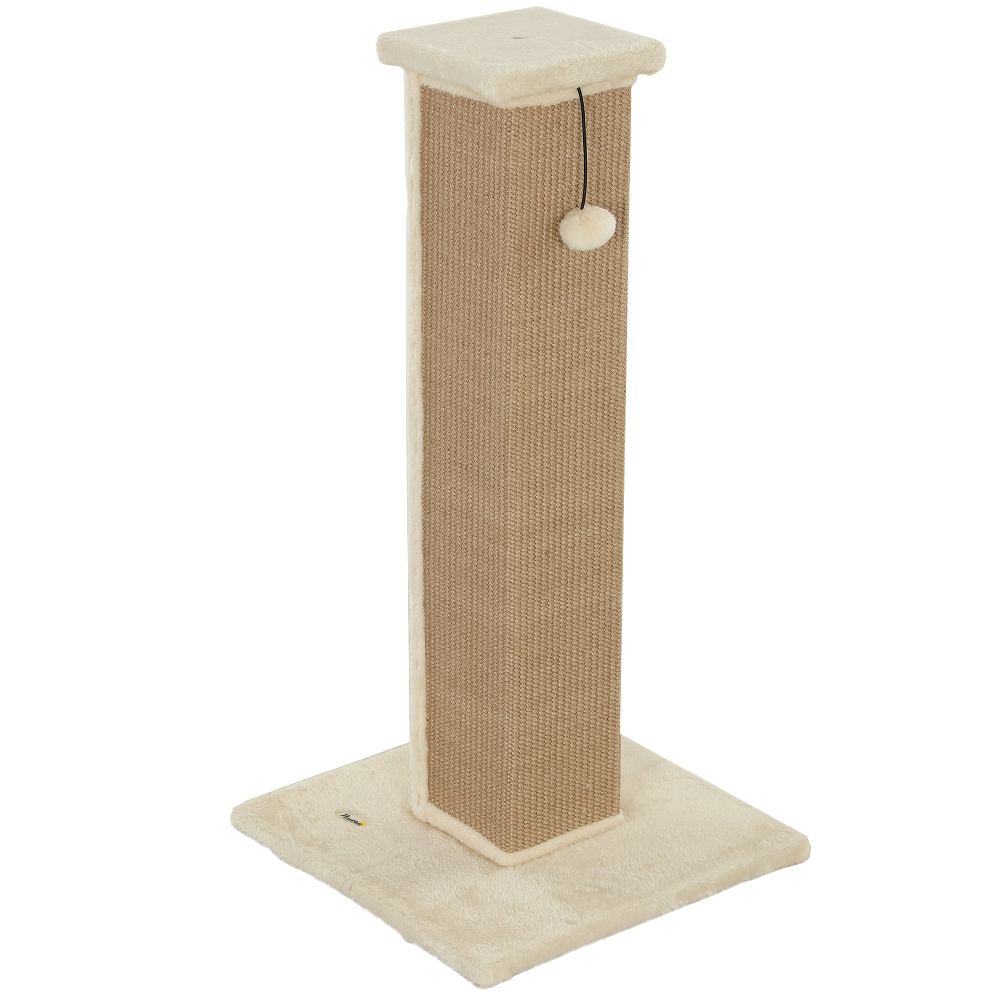 32" Tall Cat Scratching Post for Indoor Cats and Kittens, Sisal Cat Scratcher with Hanging Ball Soft Plush, Beige-Cats-DECOROLALA