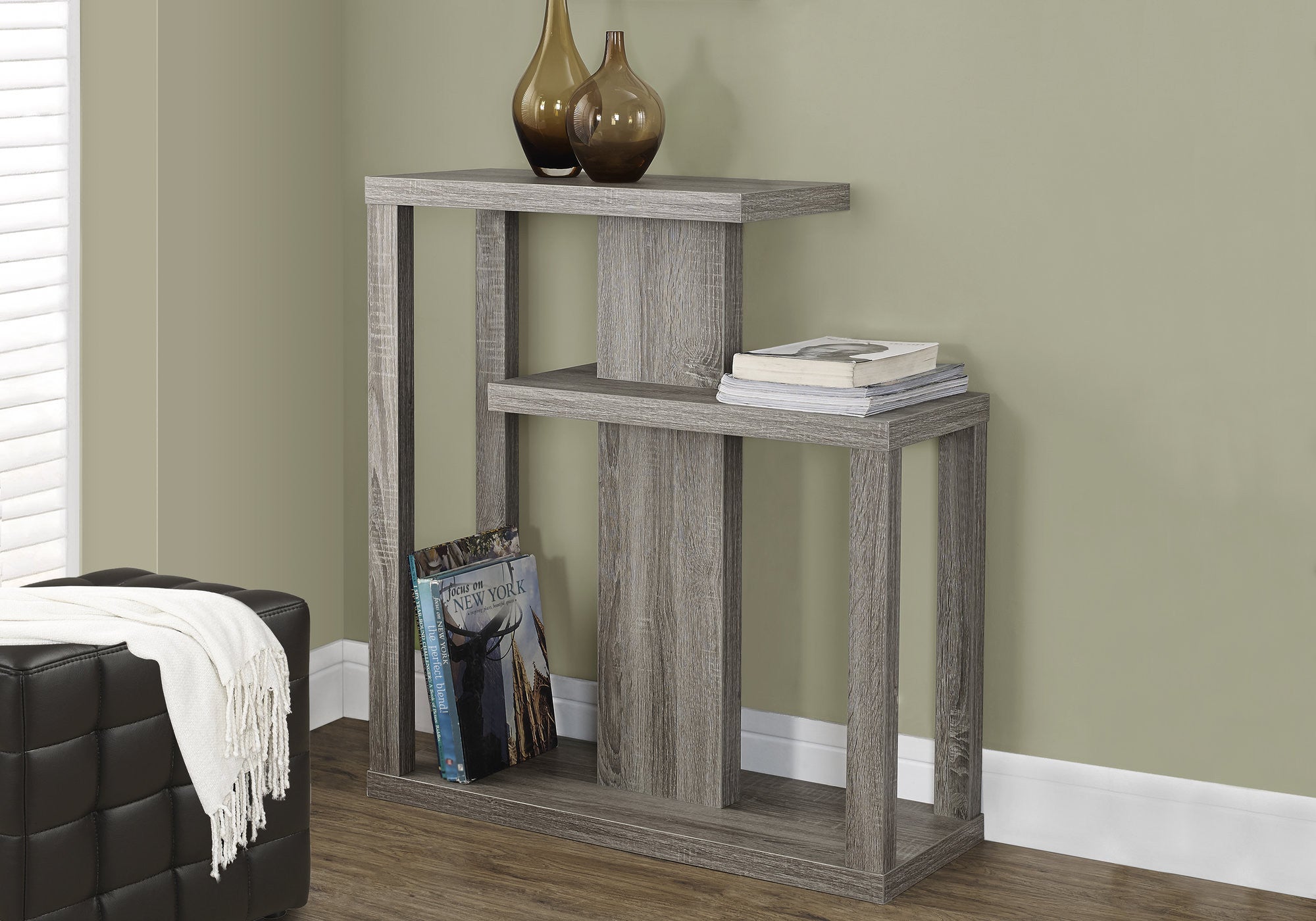 32" Taupe Free form Floor Shelf Console Table With Storage-Console Tables-DECOROLALA