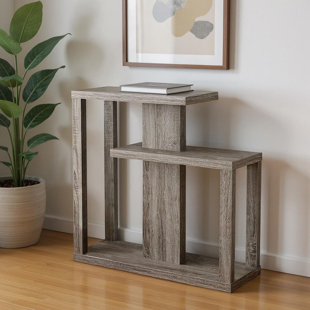 32" Taupe Free form Floor Shelf Console Table With Storage-Console Tables-DECOROLALA