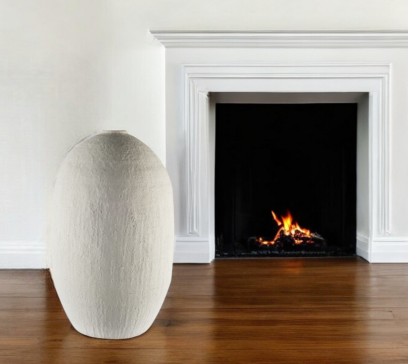 32" White Cylinder Ceramic Floor Vase-Vases-DECOROLALA