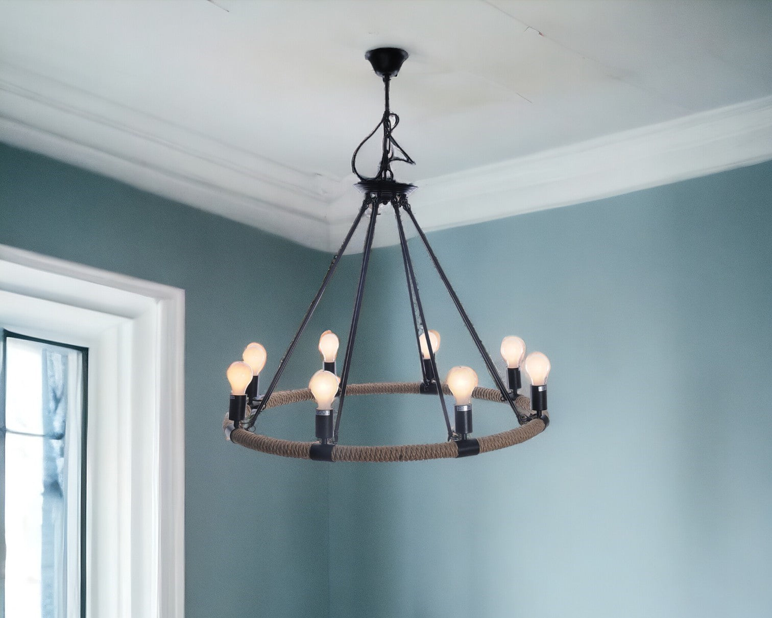 32" X 37" X 32" 8 Bulbs Rope Pendant Lamp-Pendants-Hanging Lights-DECOROLALA