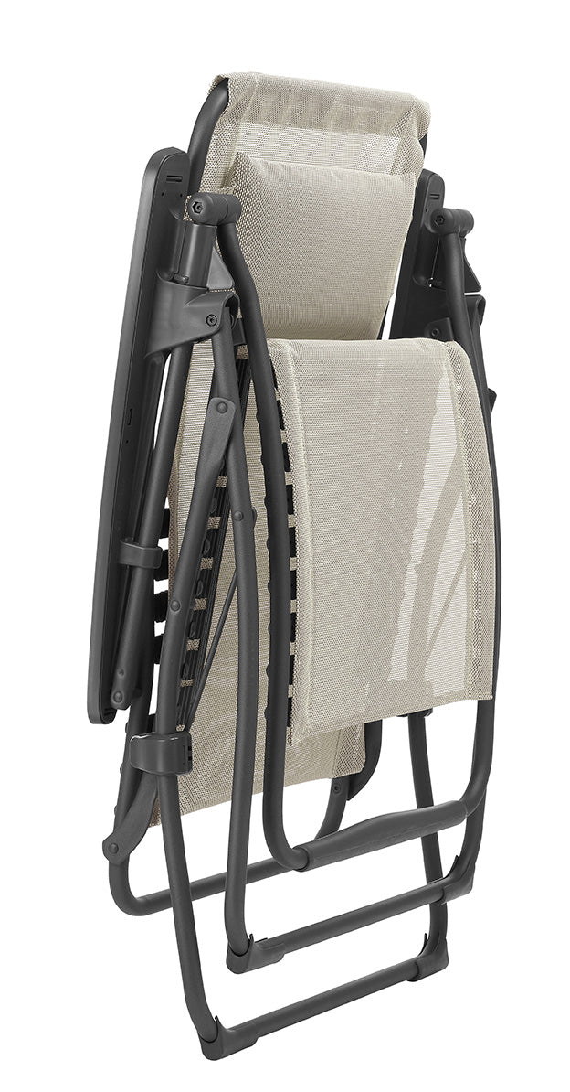 28" Beige and Gray Metal Zero Gravity Chair-Outdoor Chairs-DECOROLALA