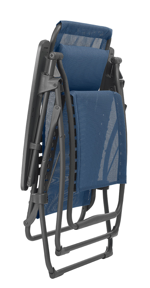 28" Blue Metal Outdoor Zero Gravity Chair with Blue Cushion-Outdoor Chairs-DECOROLALA