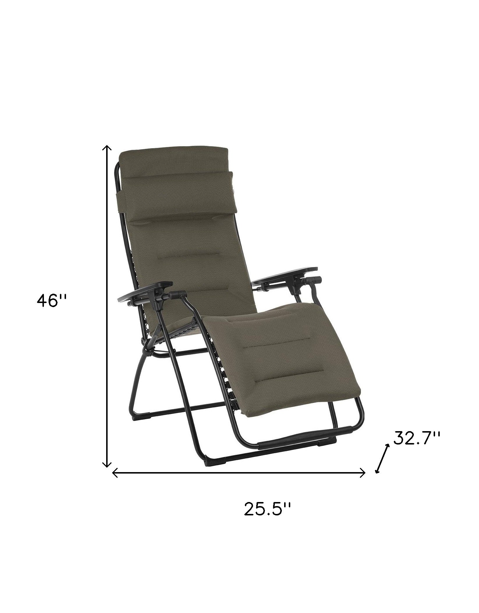 26" Gray Steel Outdoor Zero Gravity Chair with Gray Cushion-Outdoor Chairs-DECOROLALA