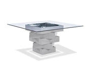 59" Clear And Gray Square Glass And Solid Wood Pedestal Base Dining Table-Dining Tables-DECOROLALA