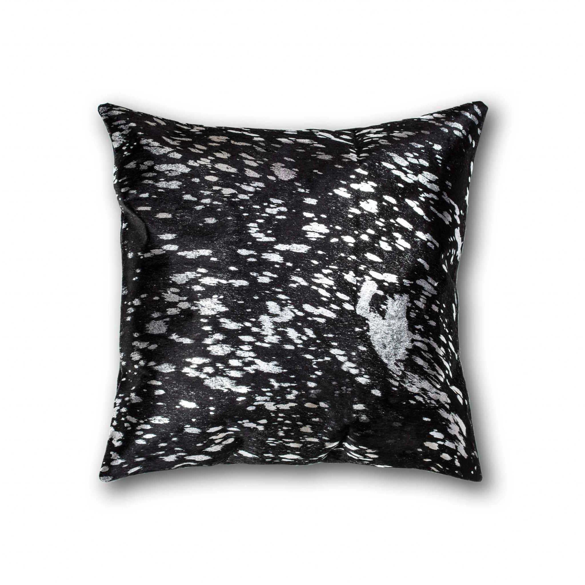 18" Black and Silver Cowhide Throw Pillow-Accent Throw Pillows-DECOROLALA