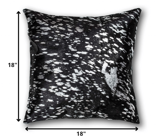 18" Black and Silver Cowhide Throw Pillow-Accent Throw Pillows-DECOROLALA