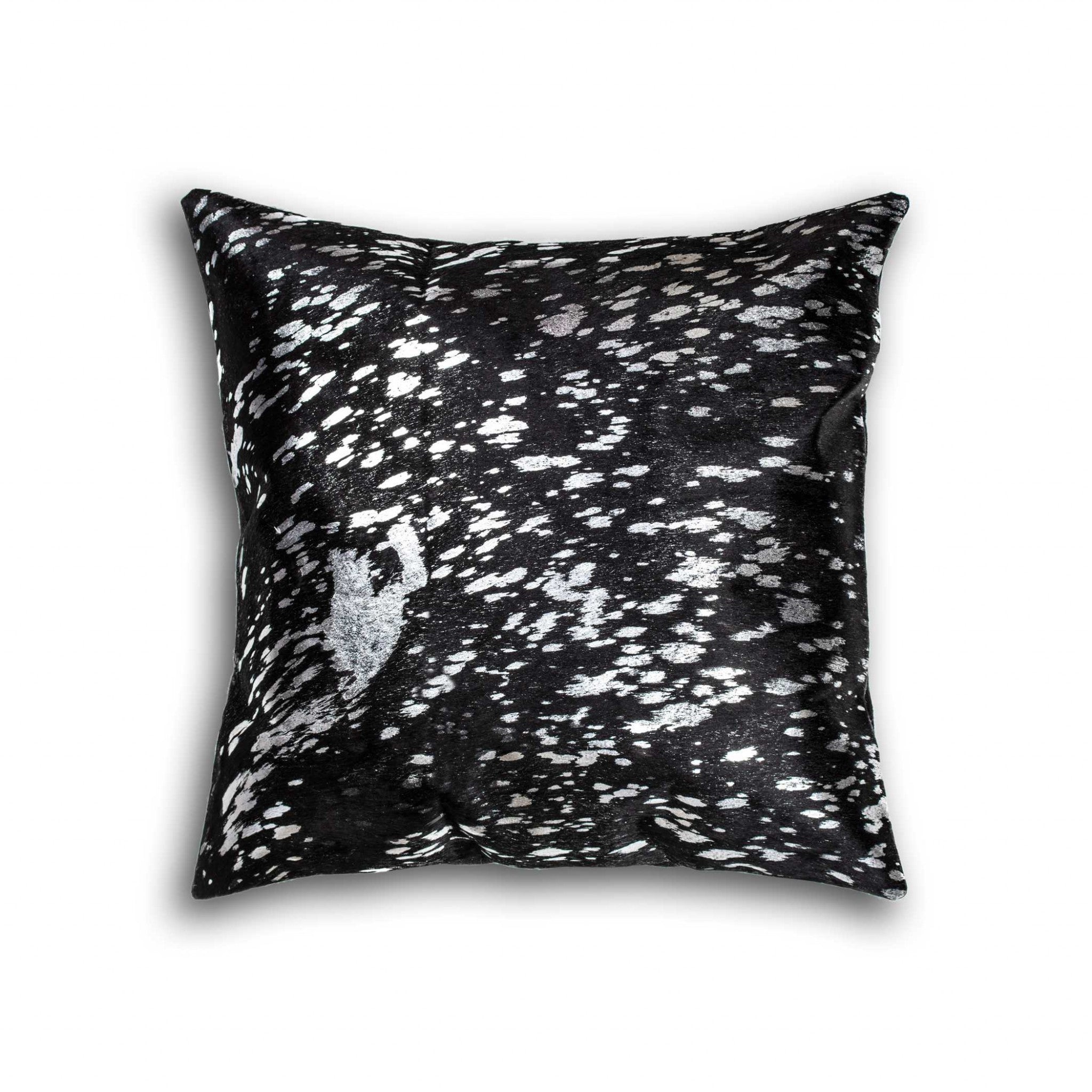 18" Black and Silver Cowhide Throw Pillow-Accent Throw Pillows-DECOROLALA