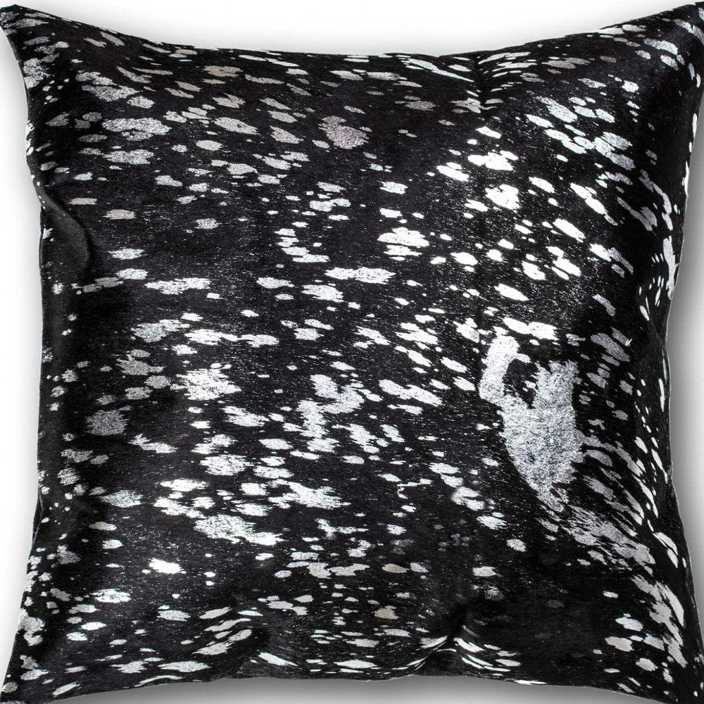 18" Black and Silver Cowhide Throw Pillow-Accent Throw Pillows-DECOROLALA
