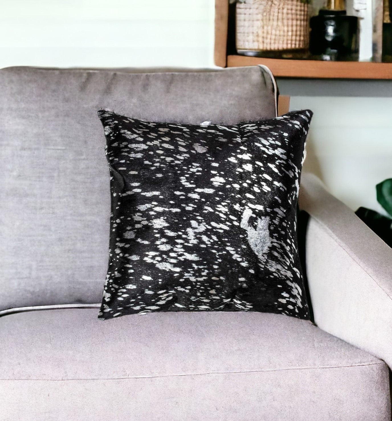 18" Black and Silver Cowhide Throw Pillow-Accent Throw Pillows-DECOROLALA