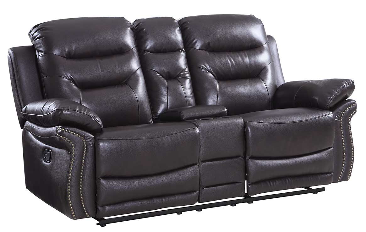 75" Brown Faux Leather Manual Reclining Love Seat With Storage-0