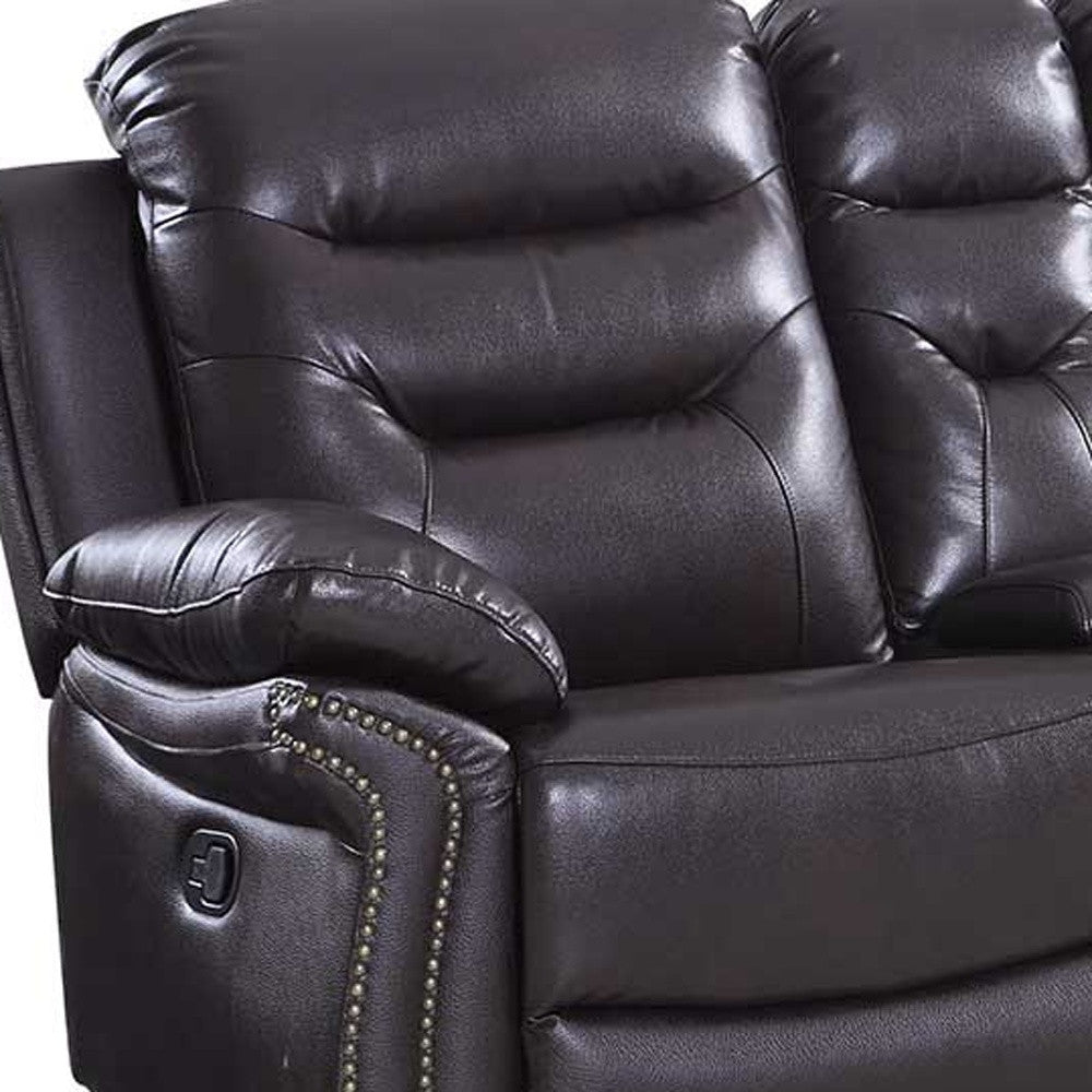 75" Brown Faux Leather Manual Reclining Love Seat With Storage-2