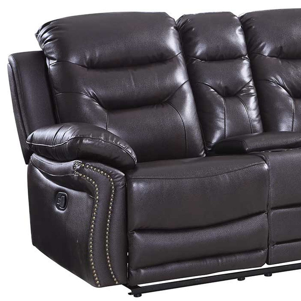 75" Brown Faux Leather Manual Reclining Love Seat With Storage-3