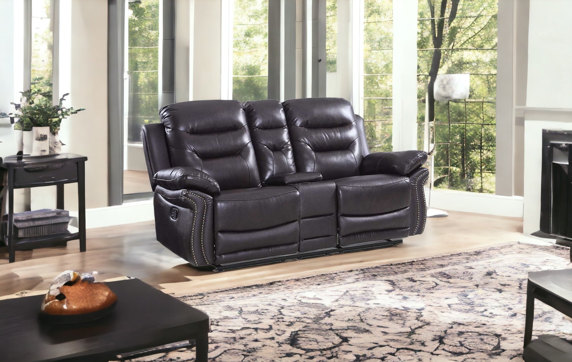 75" Brown Faux Leather Manual Reclining Love Seat With Storage-1