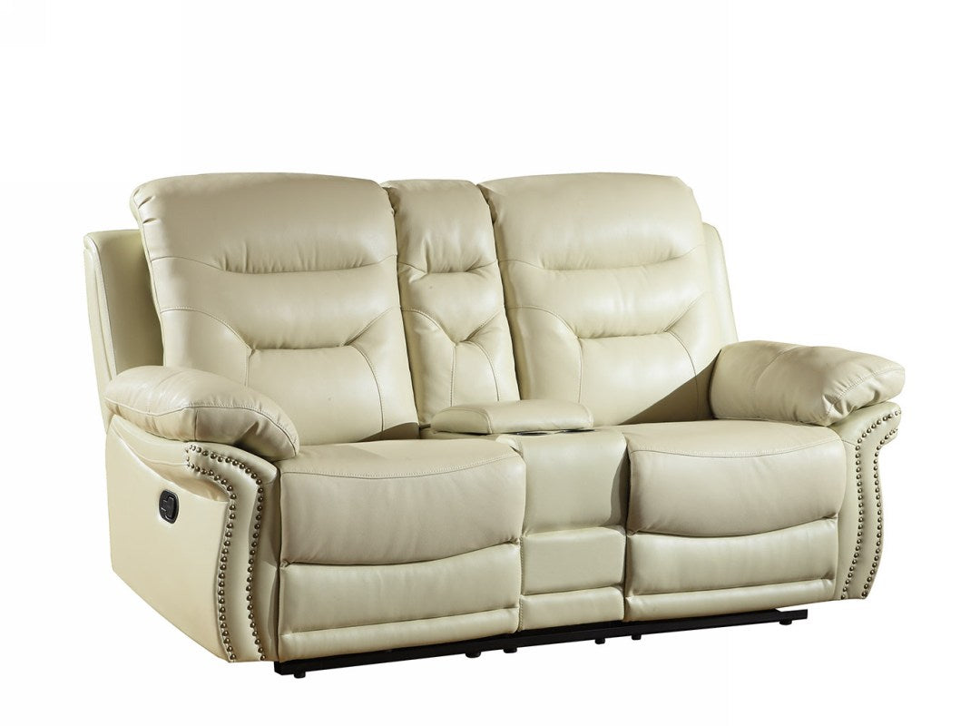 75" Beige Faux Leather Manual Reclining Love Seat With Storage-0