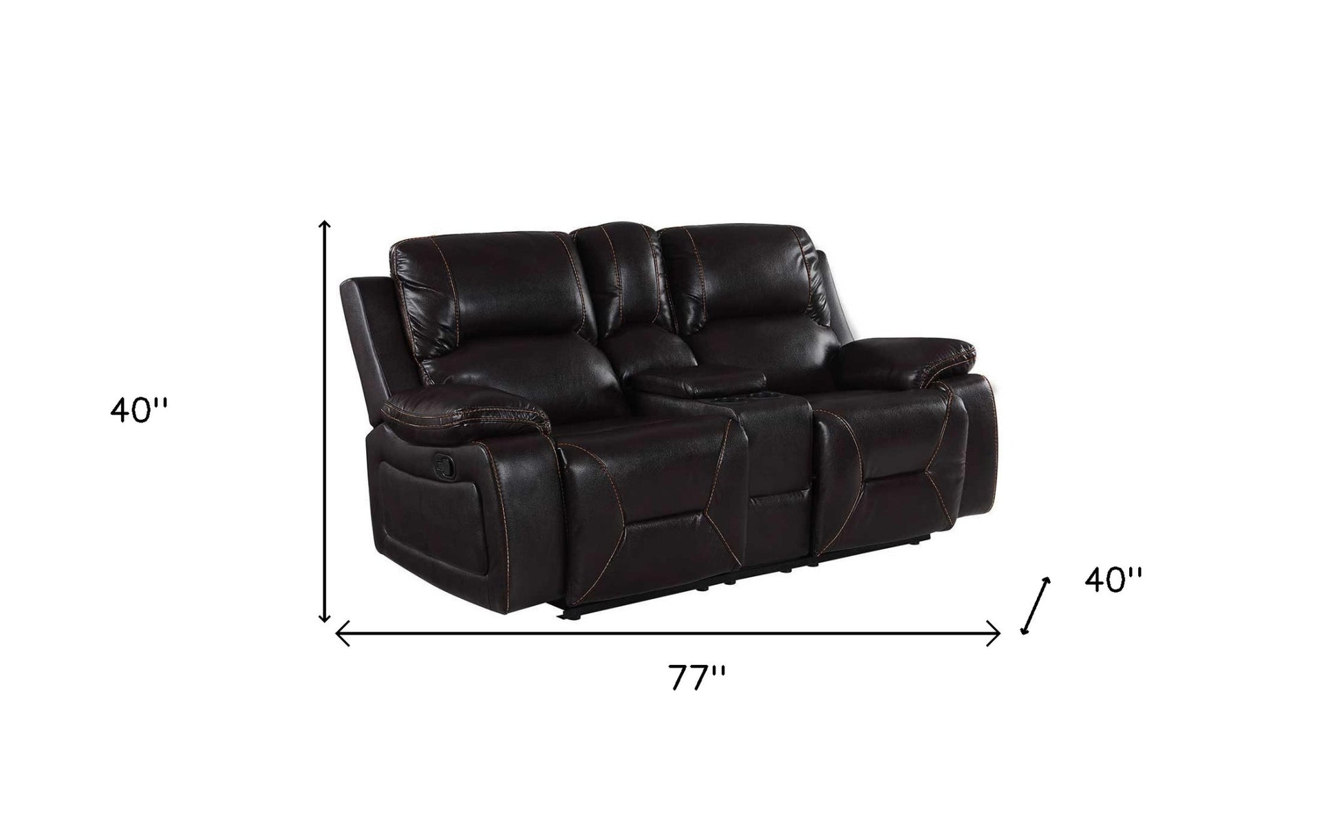 77" Brown Faux Leather Manual Reclining Love Seat With Storage-4
