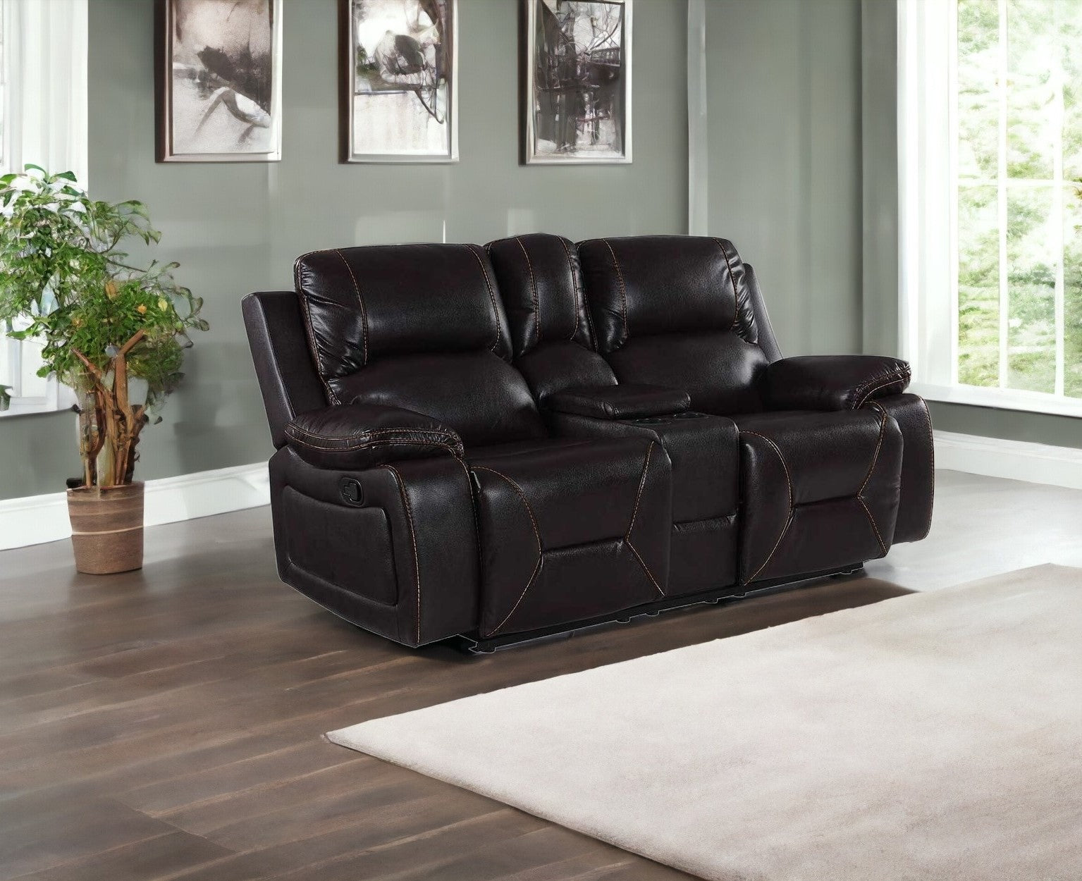 77" Brown Faux Leather Manual Reclining Love Seat With Storage-1