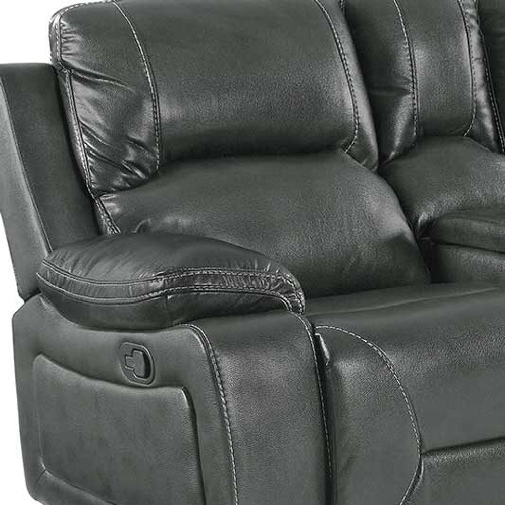 77" Gray Faux Leather Manual Reclining Love Seat With Storage-2