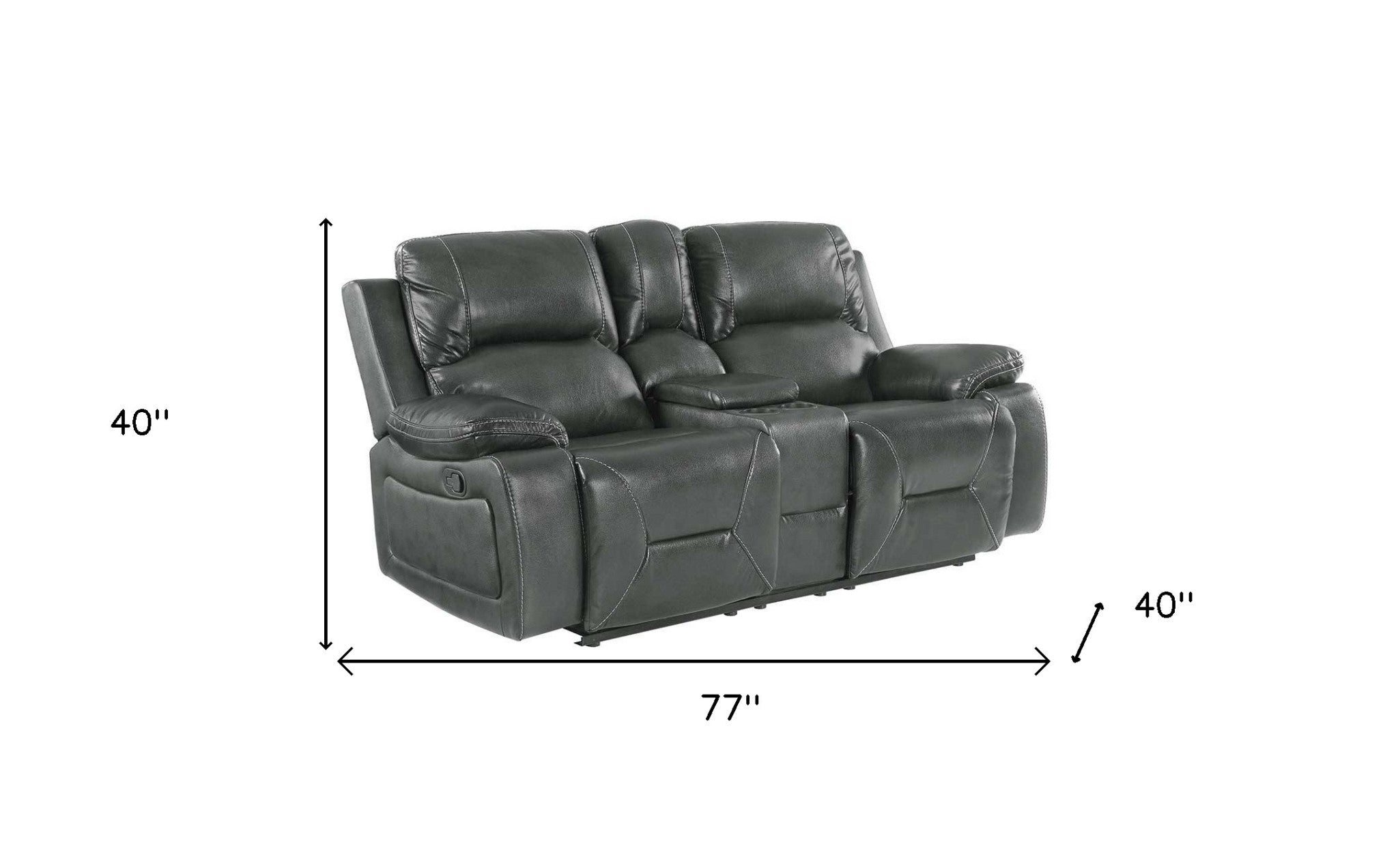 77" Gray Faux Leather Manual Reclining Love Seat With Storage-3