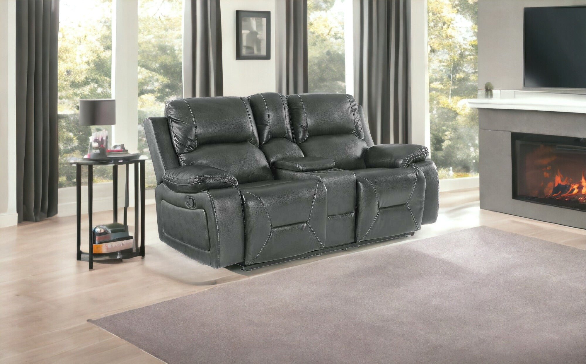 77" Gray Faux Leather Manual Reclining Love Seat With Storage-1
