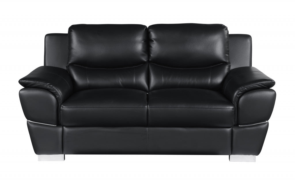 69" Black And Silver Faux Leather Love Seat-0