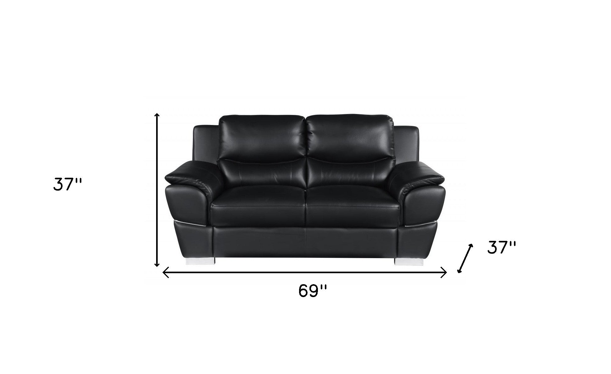 69" Black And Silver Faux Leather Love Seat-5