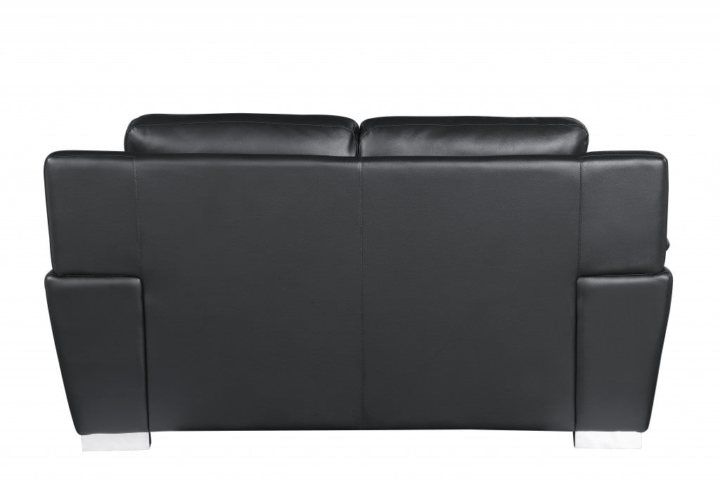 69" Black And Silver Faux Leather Love Seat-2