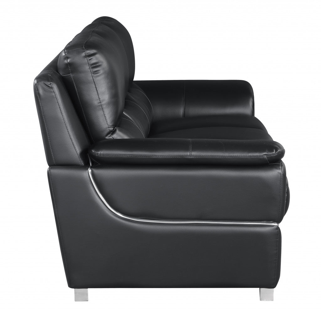 69" Black And Silver Faux Leather Love Seat-3