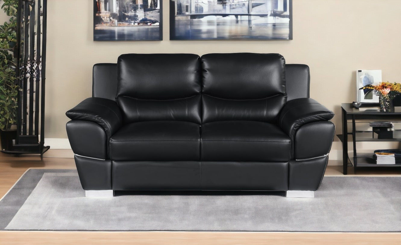 69" Black And Silver Faux Leather Love Seat-1