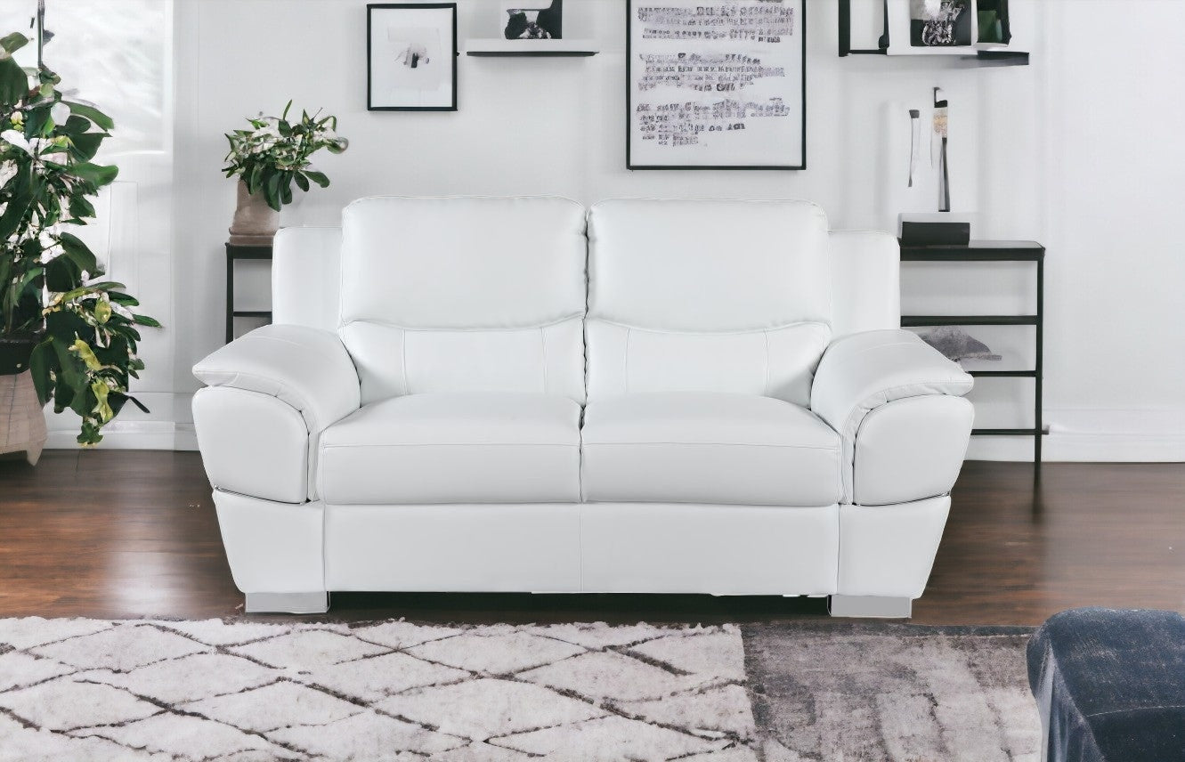 69" White And Silver Faux Leather Love Seat-1