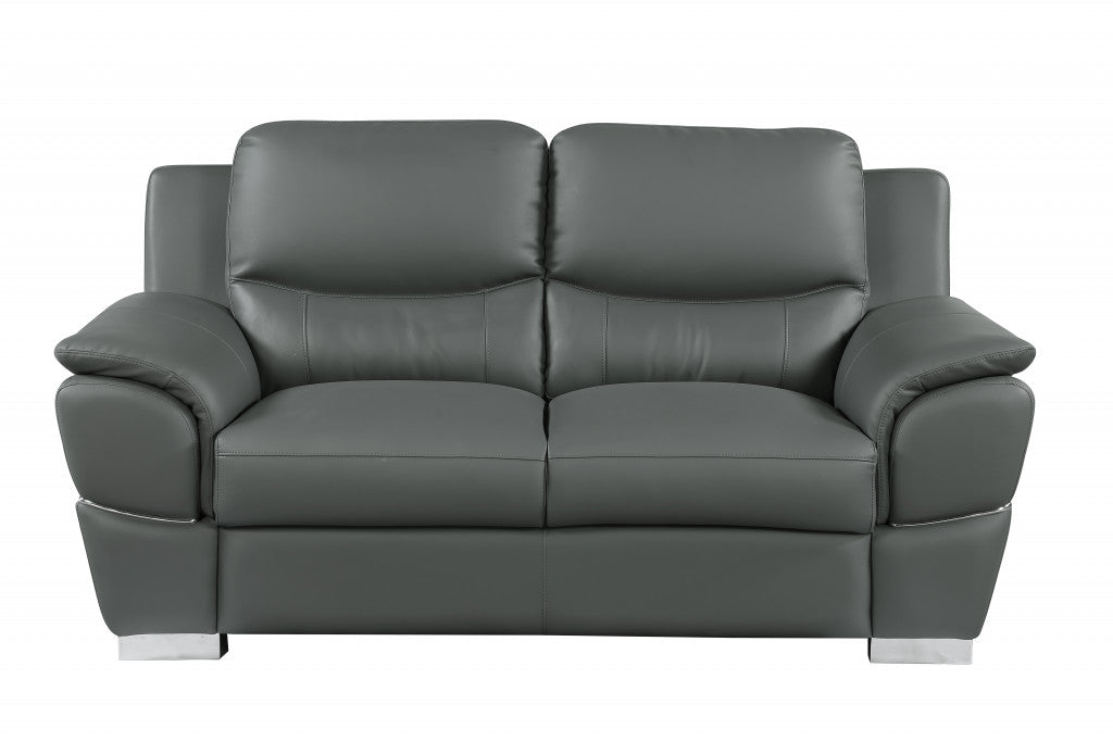69" Gray And Silver Faux Leather Love Seat-0