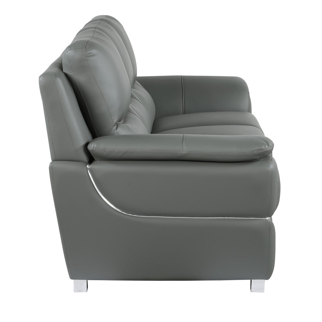 69" Gray And Silver Faux Leather Love Seat-4