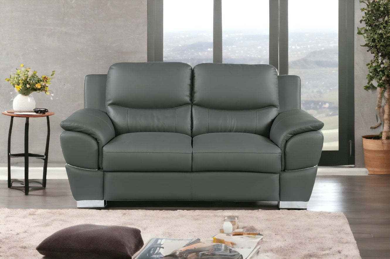69" Gray And Silver Faux Leather Love Seat-1