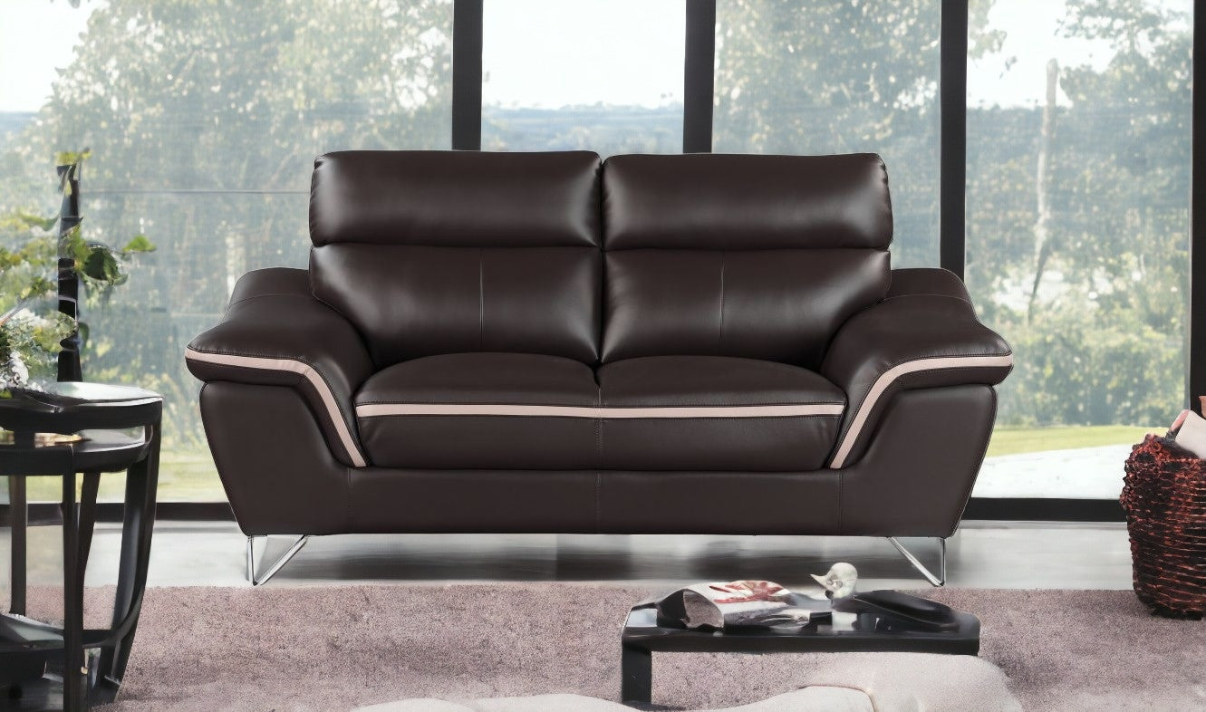 69" Brown And Silver Faux Leather Love Seat-1