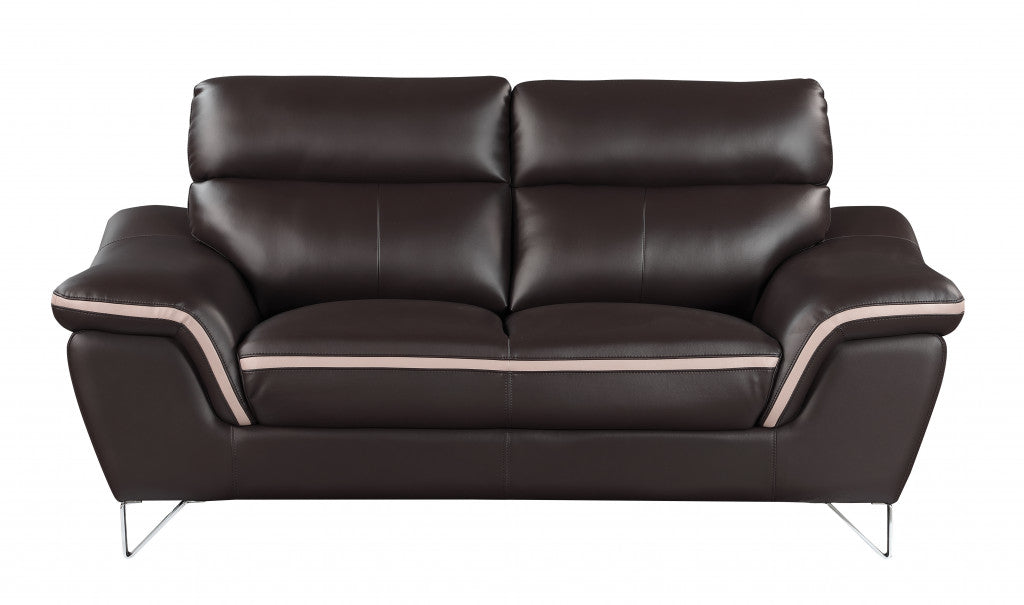 69" Brown And Silver Faux Leather Love Seat-0