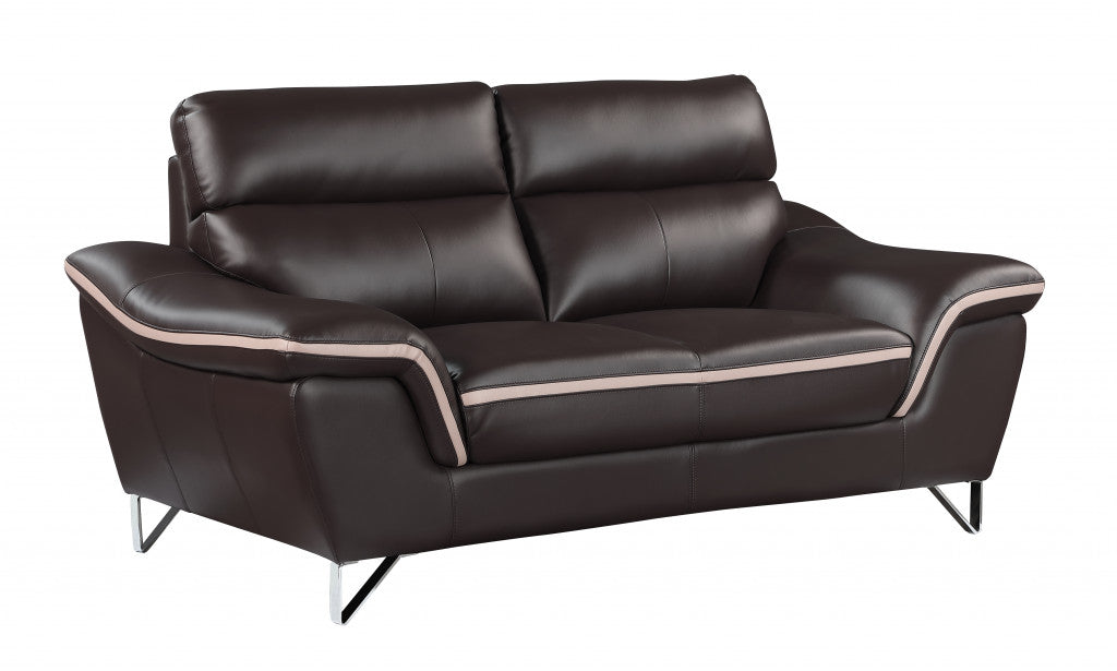 69" Brown And Silver Faux Leather Love Seat-2