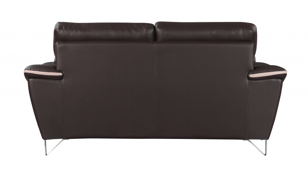 69" Brown And Silver Faux Leather Love Seat-3
