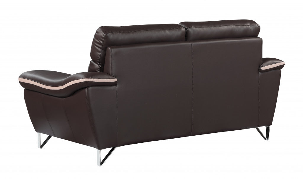 69" Brown And Silver Faux Leather Love Seat-5