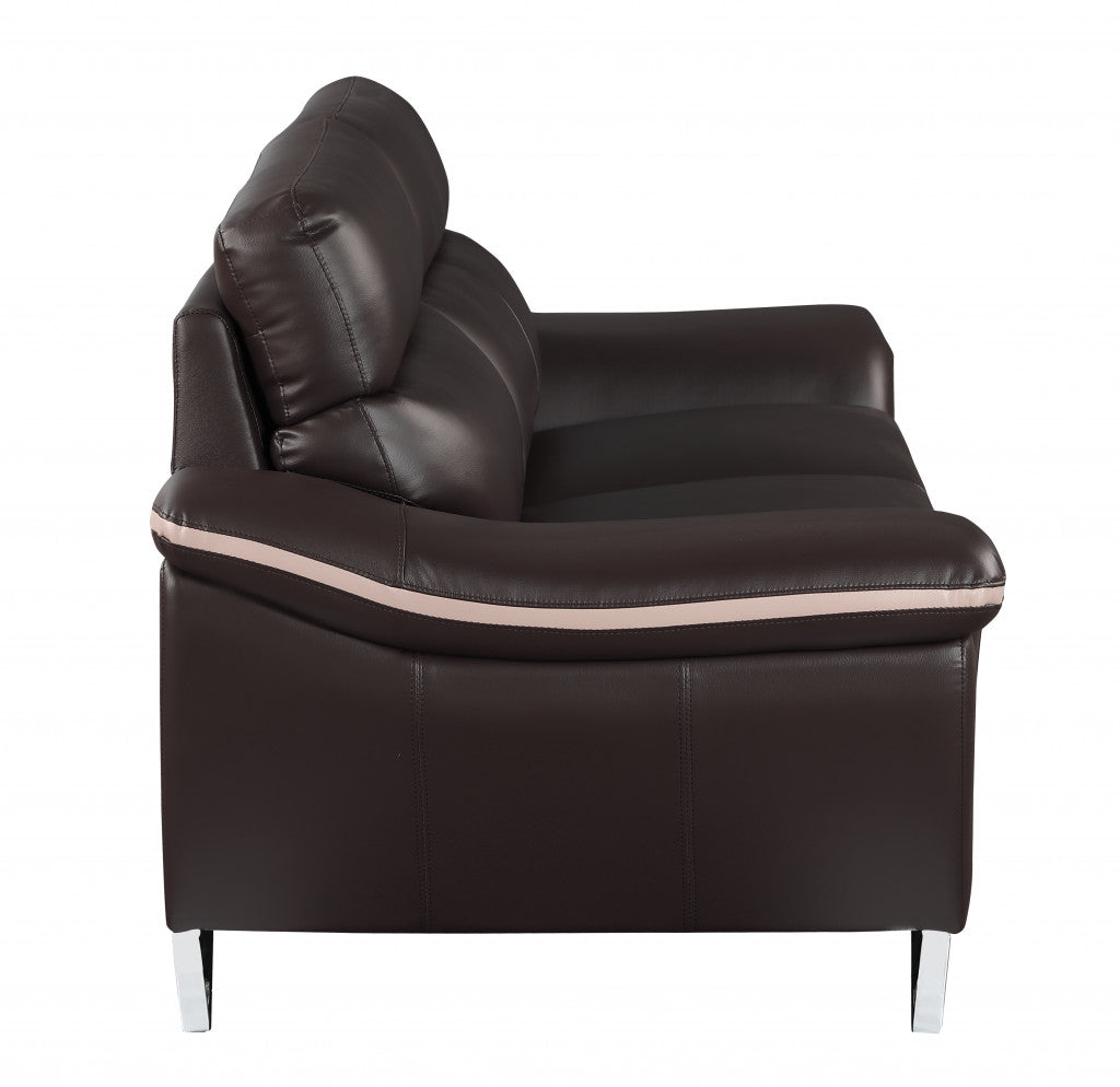 69" Brown And Silver Faux Leather Love Seat-4