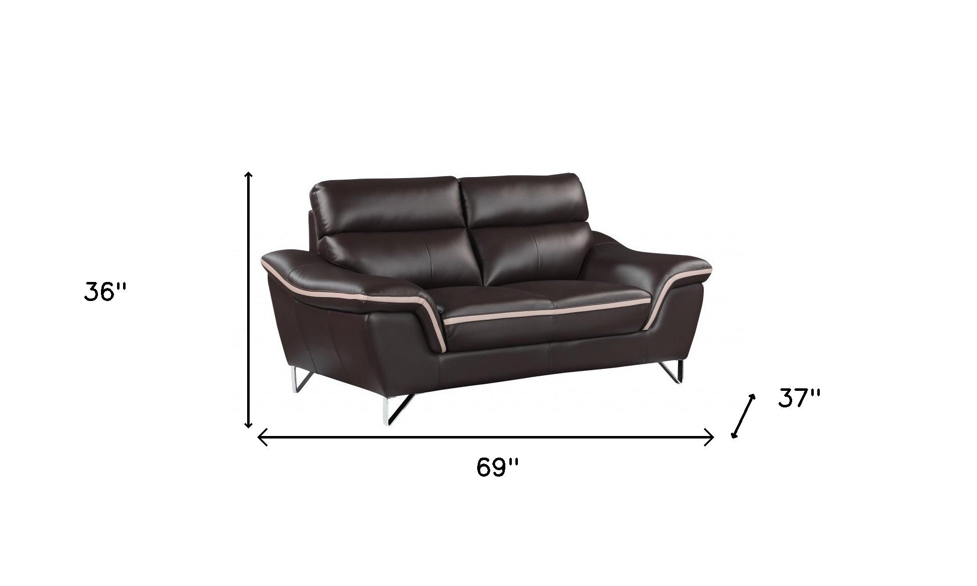 69" Brown And Silver Faux Leather Love Seat-7