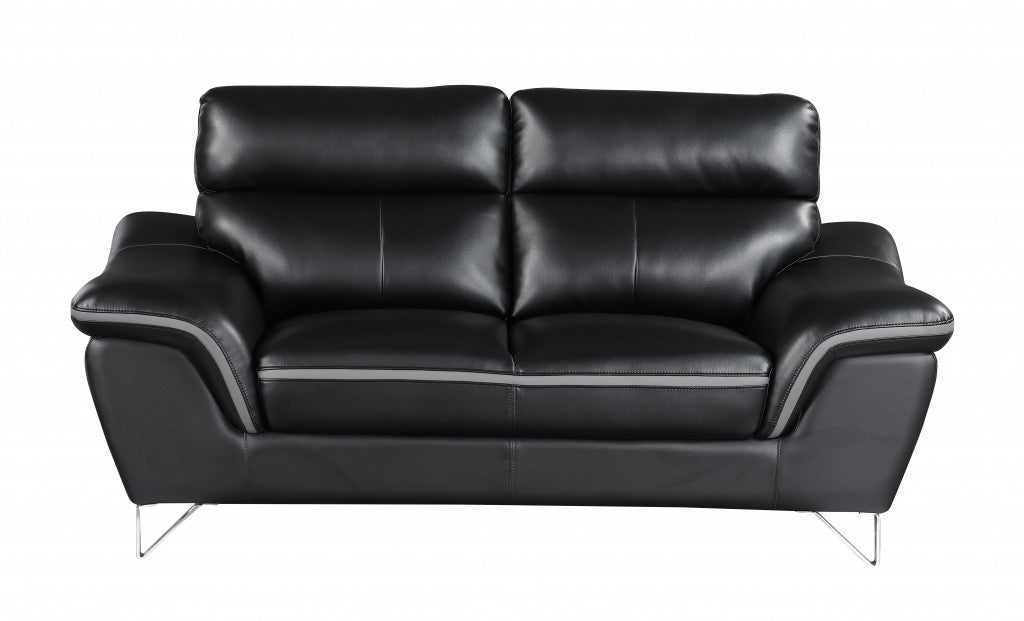 69" Black And Silver Faux Leather Love Seat-0