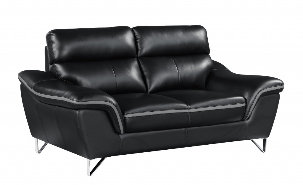 69" Black And Silver Faux Leather Love Seat-2