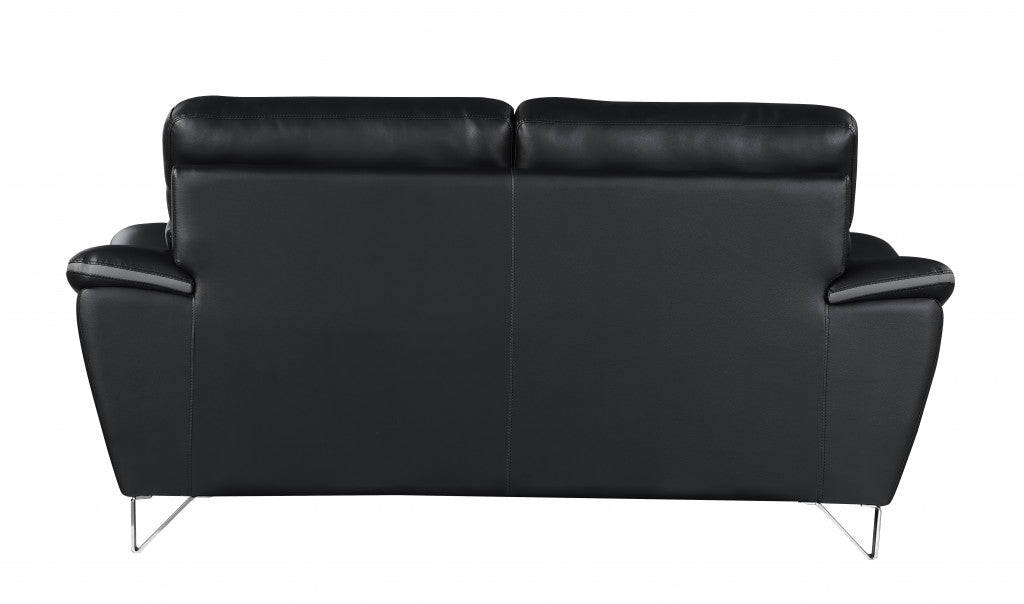 69" Black And Silver Faux Leather Love Seat-3