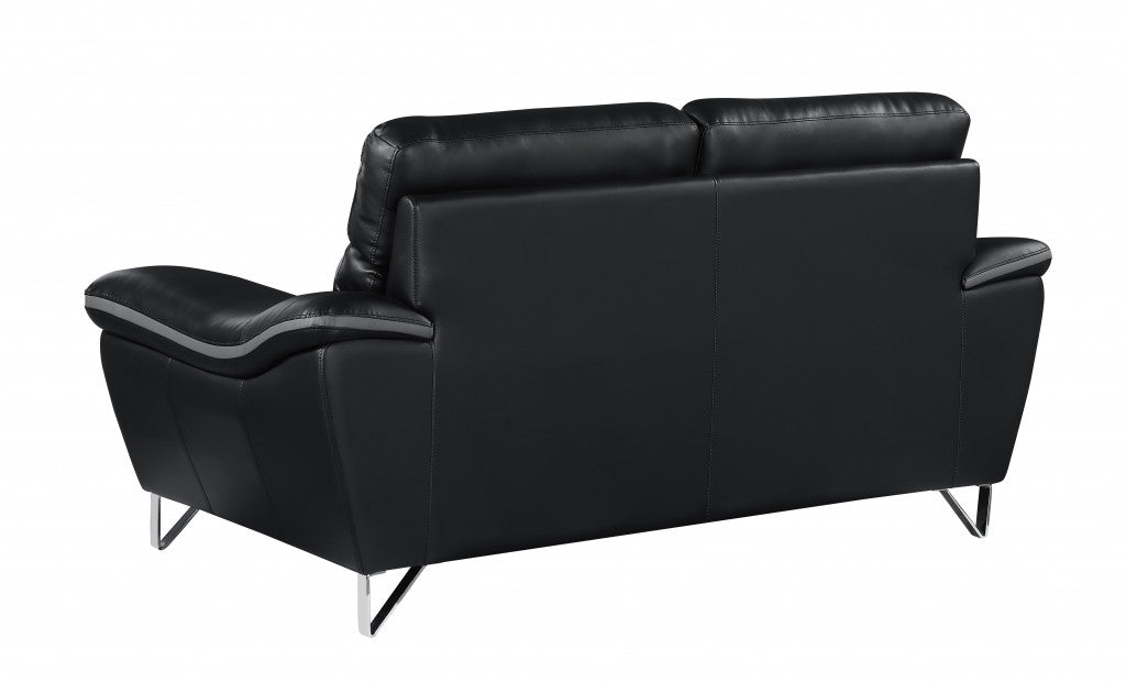 69" Black And Silver Faux Leather Love Seat-5